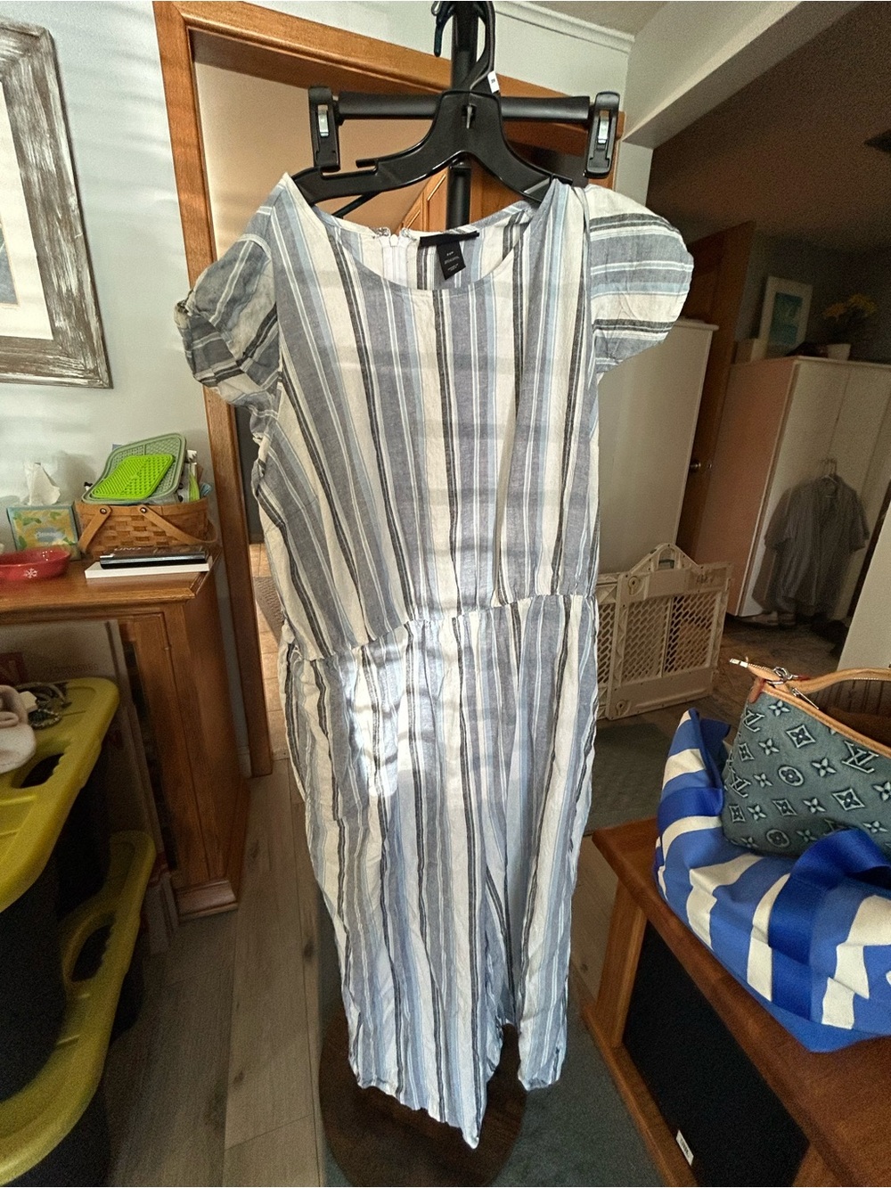 Lane Bryant Blue & White Striped Ankle Jumpsuit